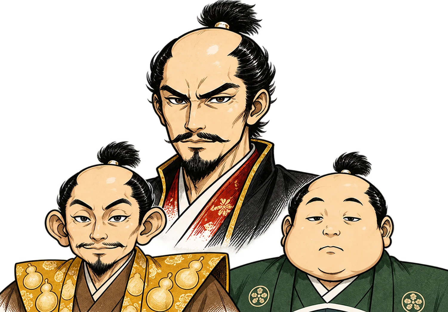 信長、秀吉、家康の漫画イラスト